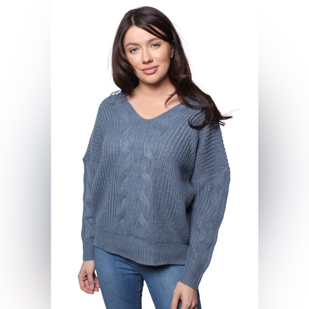 S33-Double V Cable Knit Sweater